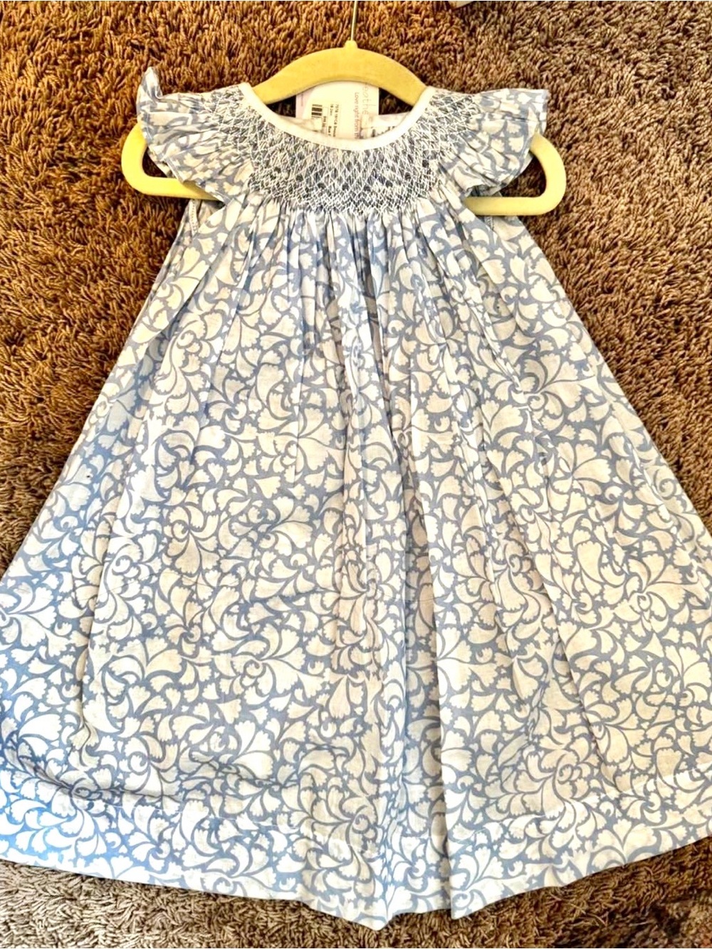 Smocked Light Blue & White Floral Girls' Dress